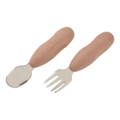 Prvý detský príbor Stainless Steel Pre-Cutlery Praline Beaba vidlička a lyžička hnedý od 10 mes BE913595