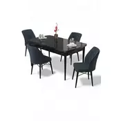 HANAH HOME Rasklopivi trpezarijski sto i stolice (5 delova) Uzi Black Marble Anthracite