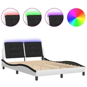 Vidaxl Posteljni okvir z LED brez vzmetnice Zadar belo črn 140x190 cm