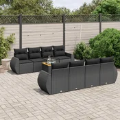9-dijelni set vrtnih sofa s jastucima crni od poliratana Crna 70 x 62 x 69 cm