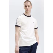Fred Perry za moške. M4620 Raped Ringer T-shirt bež (M), Bela, Priložnostno, Bombaž, Kratek rokav