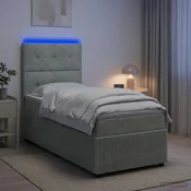 vidaXL LED posteljni pod z vzmetnico Svetlo siva 100 x 200 cm Žamet