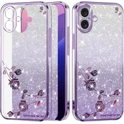 GS Ovitek za iPhone 16, bleščeč cvet, vijoličen
