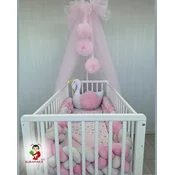 Bubamara037 Set za krevetac sa ogradicom od pletenica, sa lastišom, Belo-Roze