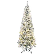 HOMCOM Božično drevo 180cm z 180 LED lučmi z 11 učinki in 479 vejami, božično drevo umetno zasneženo gosto, realističen učinek, s kovinskim podstavkom, za pisarno trgovino, enostavna montaža