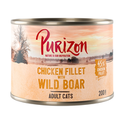 22 + 2 gratis! Purizon Adult 24x200g/400g - brez žit - Piščančji file z divjo svinjo (24x200 g)