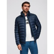 Ombre Mens lightweight jacket of combined materials with hood and decorative quilting - black
