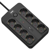 Produžni kabl sa prenaponskom zaštitom sa 8 uticnica MAX MPS-908SB-3M/3m/USB A & USB C port