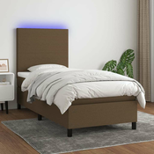 Vidaxl Box spring postelja z vzmetnico LED temno rjava 90x200 cm blago
