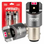 Avto LED žarnici AMiO P21/5W BAY15D Canbus Pro, 4x3030 SMD, rdeče, 12V/24V