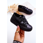 Childrens Leather Sneakers with Velcro Black Foster