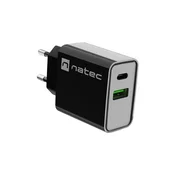 shumee Natec Ribera stenski polnilnik 1x USB-A + 1x USB-C 20W črne barve