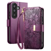AVIZAR Denarnica za Galaxy A37 cvetlični motiv z zadrgo, Temno vijolična, (5000274825)