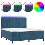 Vidaxl Box spring postelja z vzmetnico LED temno modra 180x200cm žamet