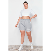 Trendyol Curve Gray Printed Piping Detailed Knitted Shorts & Bermuda