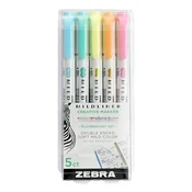 Označevalnik, komplet, 1,0/3,5 mm, dvostranski, ZEBRA Mildliner Fluorescent, 5 barv, 5 kosov
