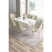 Hanah Home trpezarijski set Tia, sto i 6 stolica, bela ploca, hromirane noge, krem tkanina Babyface