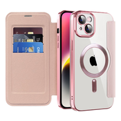 Torbica SmartMag Book s MagSafe tehnologijom i RFID novcanikom za iPhone 14 - pink