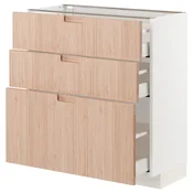 METOD / MAXIMERA Podni ormaric s 3 fioke, bela/Fröjered svetli bambus, 80x37 cm