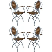 Casa Padrino Art Nouveau garden chair set of 4 with armrests light blue/dark brown - Art Nouveau folding garden chairs - Nostalgic garden furniture - Baroque & Art Nouveau furniture