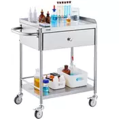 VEVOR Medicinski voziček 2 plasti 710x421x785 mm iz nerjavečega jekla