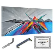 shumee Monica Mirafiori I 100 % ROČNO POŠILJANO I Slika Zlato pero 140x70cm | Ročno poslikana slika | Akrilna slika | Zelo velika akrilna slika I Moderna umetnost I Umetniške slike