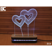 Black Cut 3D Lampa Srce Baloni RGB