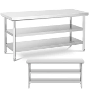 Royal Catering Miza z delovno ploščo v sredini, jeklena, z 2 policami, 180 x 60 cm