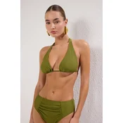 Trendyol Khaki Triangle Tie Bikini Top