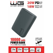 WG Powerbank 10000 mAh, hitro polnjenje in PD, vključno s kablom, črna