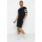 Trendyol Black Regular Fit Crew Neck Sleeve Striped Pajamas Set with Shorts