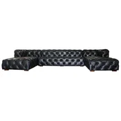 Casa Padrino Luxury Chesterfield Leather U Shape Sofa Vintage Black/Brown 415 x 200 x H. 74 cm - 3 Piece Genuine Leather Living Room Sofa - Living Room Furniture - Luxury Chesterfield Furniture