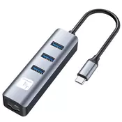 Techly IDATA USB-ETGIGA3CA USB-C na RJ45 Gigabit mrežna kartica/adaptér, 3x USB-A hub