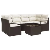 set vrtne sofe od 7 dijelova - smeđi poly rattan dvosjedna vrtna sofa s pohranom i jastučićima - smeđa poly rattan