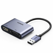 Ugreen adapterski pretvarač USB - HDMI 1.3 (1920 x 1080@60Hz) + VGA 1.2 (1920 x 1080@60Hz) sivi (CM449)