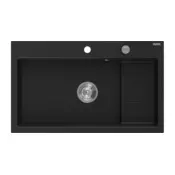 Mexen Omar granitno pomivalno korito z enojno komoro 800 x 480 mm, črno, sifon krom - 6520801005-77