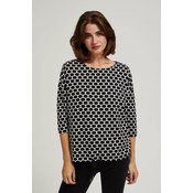 Marisse Blouse With A Geometric Pattern, White And Navy Blue