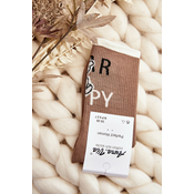Light brown womens cotton socks with inscription and teddy bear