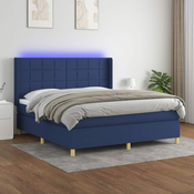 Greatstore Box spring postelja z vzmetnico LED modra 160x200 cm blago