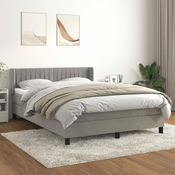 Greatstore Box spring postelja z vzmetnico svetlo siva 140x200 cm žamet