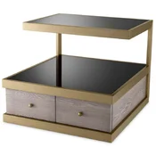 Casa Padrino luxury side table brass/gray/black 70 x 75 x H. 58 cm - Living room side table with 2 drawers and 2 glass tops - Living room furniture - Luxury furniture - Luxury furnishings