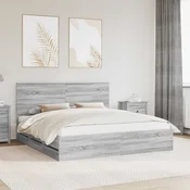 Krevetna konstrukcija Siva Sonoma 200 x 200 cm Inženjersko Drvo