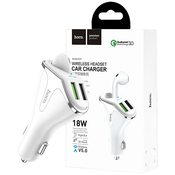 hoco. Auto punjac sa bežicnom slušalicom, QC,2 x USB, 3.1 A,bijela – E47 Traveller White