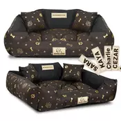 shumee Pasja postelja KINGDOG 115x95 cm personalizirana nepremočljiva zlate kosti