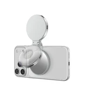 INF Magnetna mini LED-svetilka za selfie za telefon — 3 barvne temperature, polnilna 220 mAh, vrtljivo raztegljivo žepno ogledalo Srebrna, (5000294563)