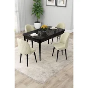 Hanah Home trpezarijski set Rut, sto na razvlacenje i 4 stolice, ploca u dekoru crnog mermera, krem tkanina Babyface