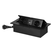 Orno Produžni kabel sa 2 x Schuko uticnice + 2 x USB, ugradbena, OR-GM-9035(GS)/B