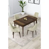 Hanah Home trpezarijski set Lia, sto na razvlacenje i 4 stolice, ploca u dekoru drveta Baroque, krem tkanina Babyface
