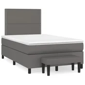 Vidaxl Box spring postelja z vzmetnico siva 120x190 cm umetno usnje
