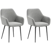 HOMCOM Set 2 oblazinjeni jedilniški stoli v nordijskem slogu, kuhinjski stoli iz blaga, oblazinjen naslanjač z nasloni za roke in jeklenimi nogami za dnevno sobo, 54x57x80 cm, temno siva